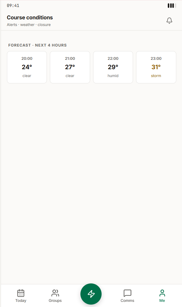 Starter app showing today's course conditions